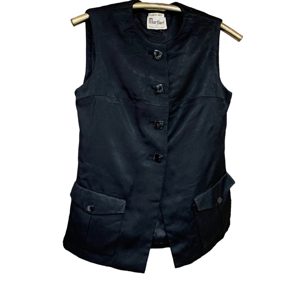 Vintage Martieri‎ Di Roma Black Silk Button Up Waistcoat/Vest